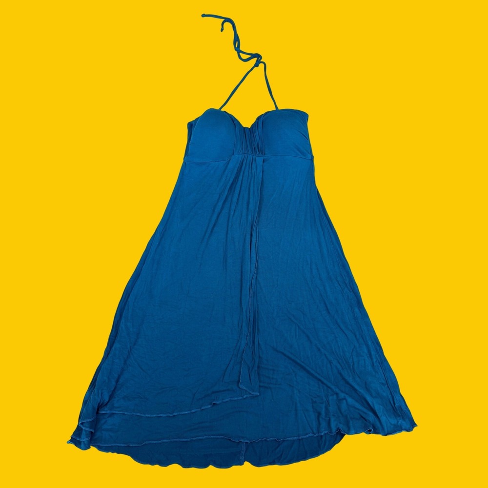 SKYE Halter High-Low Coverup Dress S Blue Padded Sweetheart Neck